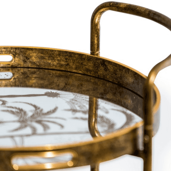 Gilt drinks trolley with mirrored trays and brass frame