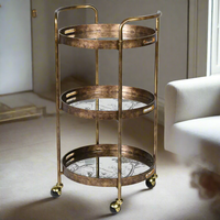 Three Tiered Gilt Drinks Trolley with Mirrored Trays