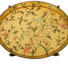 Hand-painted Chinoiserie gilt tray on black folding stand with birds and floral design by Decorexi.