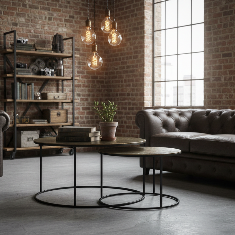 This  low coffee tables would look amazing in an industrial setting especially as the aged metal reflects light which adds a warm rich golden tone.