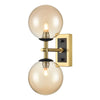 Aged Brass & Matt Black Dual Wall Light With Tinted Glass IP 44 - 30 cm