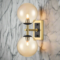 Aged Brass & Matt Black Dual Wall Light With Tinted Glass IP 44 - 30 cm