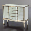 Venetian glass sideboard, cabinet with 2 doors and 4 drawers, the beauty of this type of furniture is that it just adds light to any room. Perfect bedroom or sitting room piece. Aged venetian glass with a champagne coloured wooden trim.