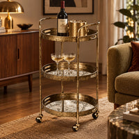 Three Tiered Gilt Drinks Trolley with Mirrored Trays