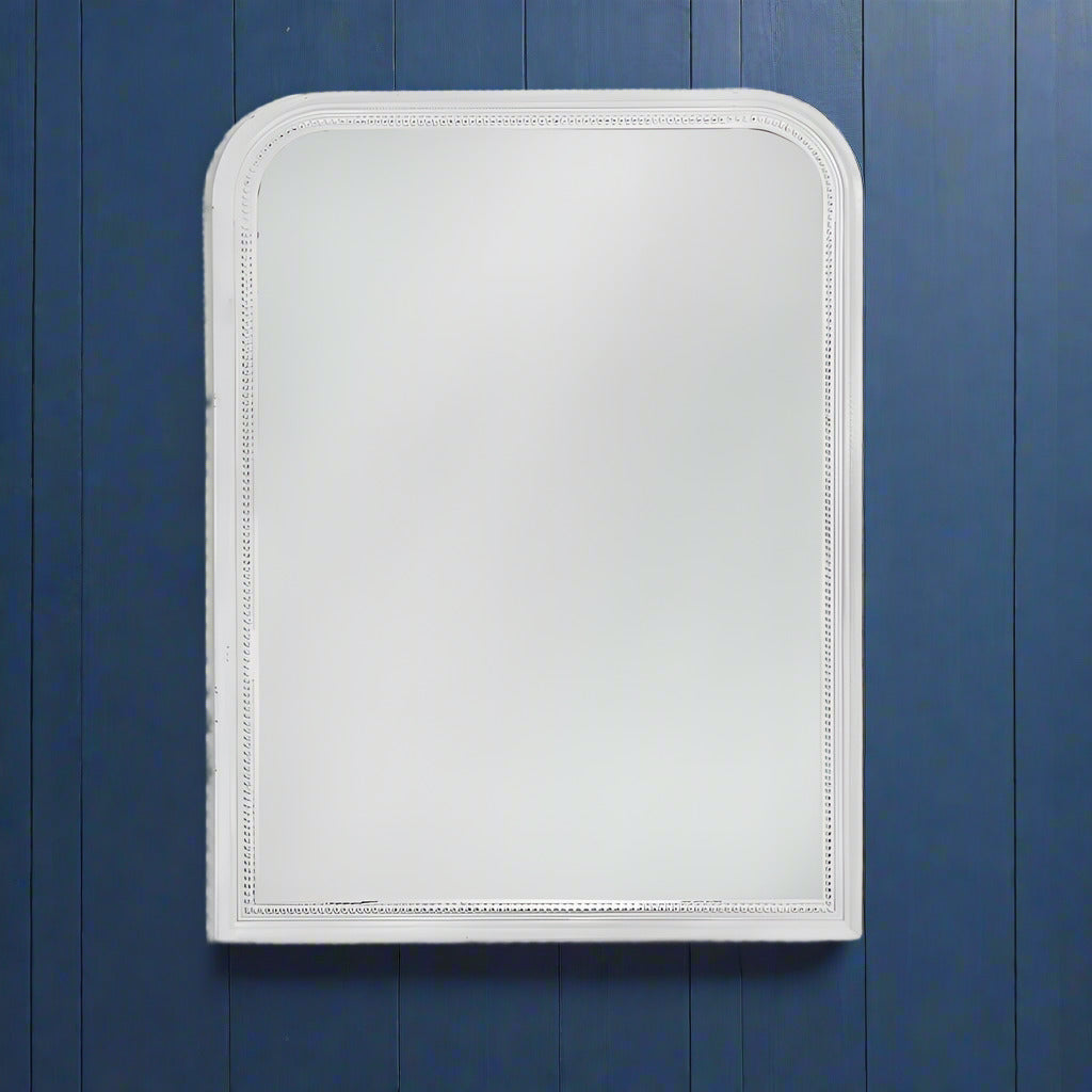 A distressed light grey painted beaded over mantle mirror which is classic in style and tall with plenty of glass to reflect light and space back into your room.


H: 110 cm W: 80 cm D: 3 cm