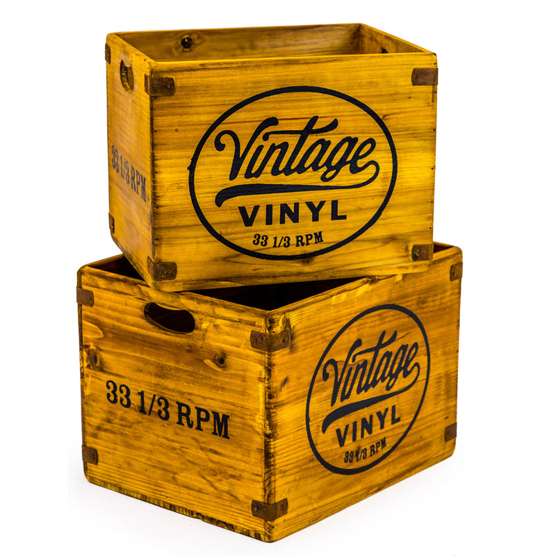 Vintage Vinyl Record Storage Boxes - Wooden Crates