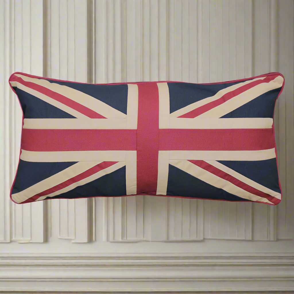 A long rectangular Union Jack cushion, a perfect centre sofa cushion, looks amazing flanked by two small square Union Jack cushions.&nbsp; An iconic statement on your sofa, these cushions are so well made in a strong linen and beautifully finished they will be around for quite some time.&nbsp;&nbsp;