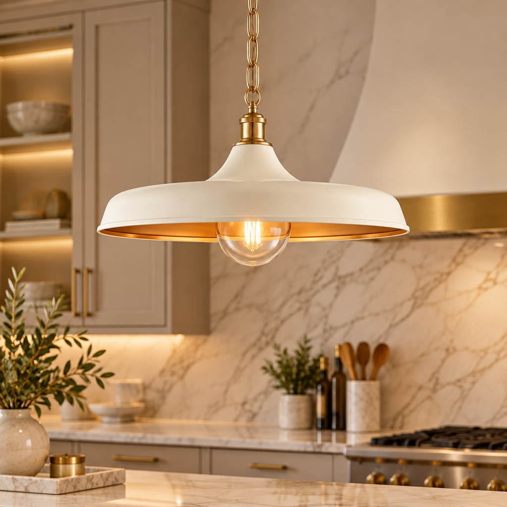 Warm White and Brass Dome Pendant Light