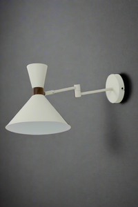 White Conical Wall Light with Swivel Arm - extends to 50cm