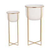 White Metal In Gold Stand Planters