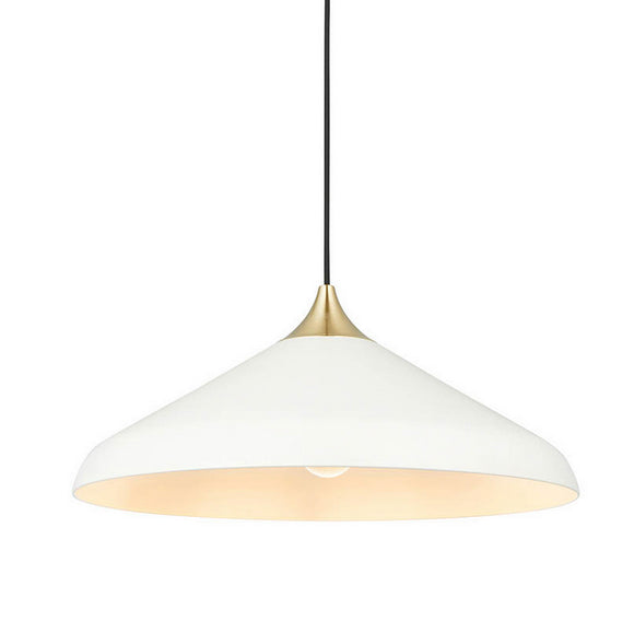 White Pendant Light With Brushed Brass Top 50cm