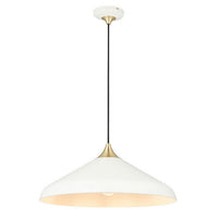 White Pendant Light With Brushed Brass Top 50cm