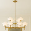 .A larger version of our very popular white glass and gilt pendant, now with twelve opaque diamond shaped lights.&nbsp; A contemporary statement which will look stunning in your living room, above a large dining table or in an entryway to enhance the overall appeal of any interior

H: 43 cm&nbsp; W: 100 cm&nbsp;&nbsp; H: Including Chain&nbsp; 112 cm&nbsp; &nbsp;Rose Diameter:&nbsp; 12 cm&nbsp;

Weight : 10.58 kg

Requires 12 G9 Bulbs.

Bulbs are not included with this product should you wish to purchase bul
