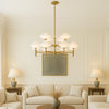 .A larger version of our very popular white glass and gilt pendant, now with twelve opaque diamond shaped lights.&nbsp; A contemporary statement which will look stunning in your living room, above a large dining table or in an entryway to enhance the overall appeal of any interior

H: 43 cm&nbsp; W: 100 cm&nbsp;&nbsp; H: Including Chain&nbsp; 112 cm&nbsp; &nbsp;Rose Diameter:&nbsp; 12 cm&nbsp;

Weight : 10.58 kg

Requires 12 G9 Bulbs.

Bulbs are not included with this product should you wish to purchase bul