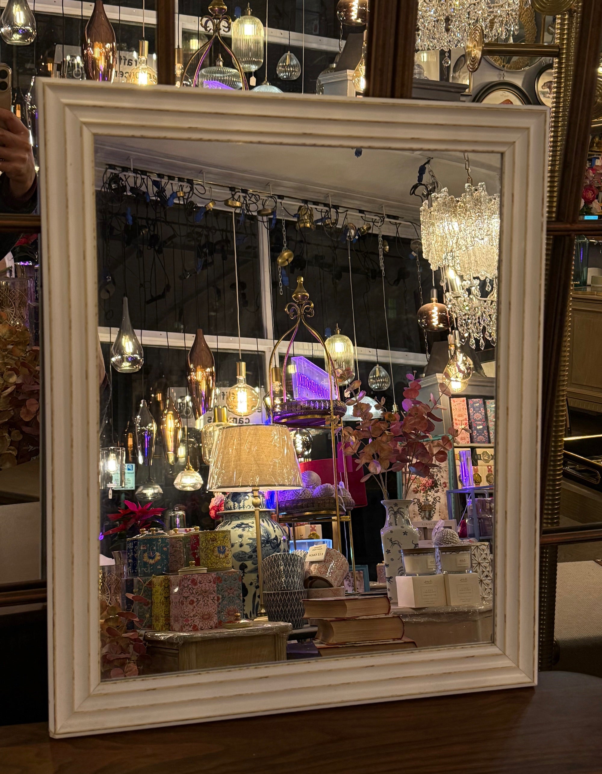 Small White Wooden Framed Rectangular Mirror 47 cm x 57 cm - CLEARANCE