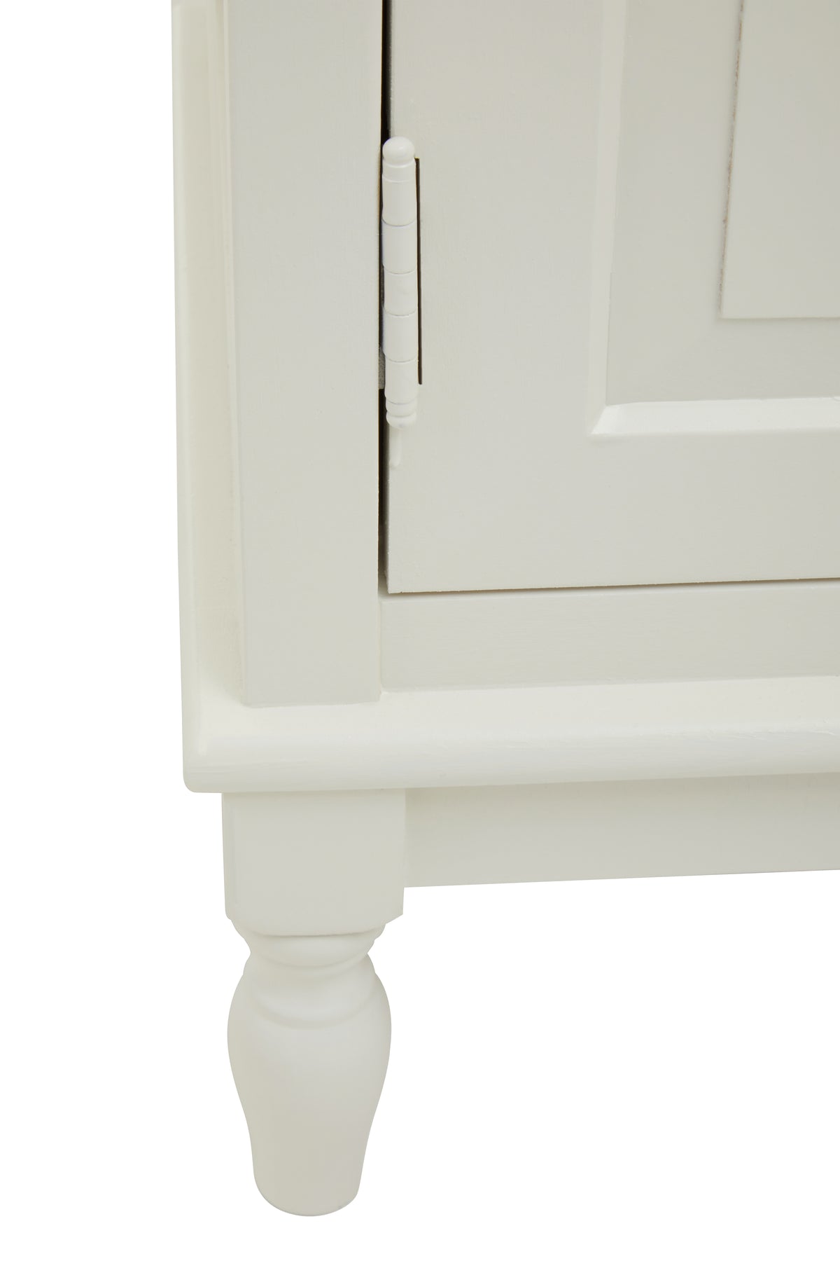 A small size cabinet designed with small spaces in mind. This piece of furniture is a good storage solution for narrow spaces. At only 35cm deep and 66cm wide, this is compact piece is ideal for alcove nooks, small spaces between doors and windows and for any space which requires surface area to project as little as possible without compromising on internal storage space. Painted in a soft white, there is one fixed internal shelf and two draws finished in a traditional beveling with quality