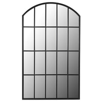 Tall and wide black arched window mirror. With this mirror on any wall you can add light and perspective to any room, a great way to fool the eye that a hall goes a lot further than it does.