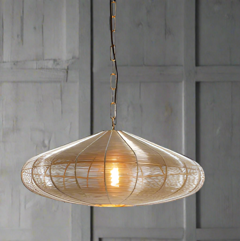 A stunning pumpkin shaped ceiling pendant made in light gold wire.&nbsp; A contemporary, sleek lighting solution for a contemporary setting, in a bedroom, dressing room and even in a contemporary living room to add a glow.&nbsp;&nbsp;