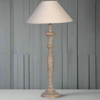 Classic, turned wooden lamp base in a limewashed colour, tall with a natural coloured shade to throw light onto your bedside table top. A great addition to any side table.


H: 63 cm W: 30 cm