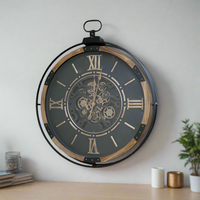 Wood & Metal Moving Cog Clock - Black - 74cm