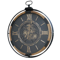 Wood & Metal Moving Cog Black Clock 74cm
