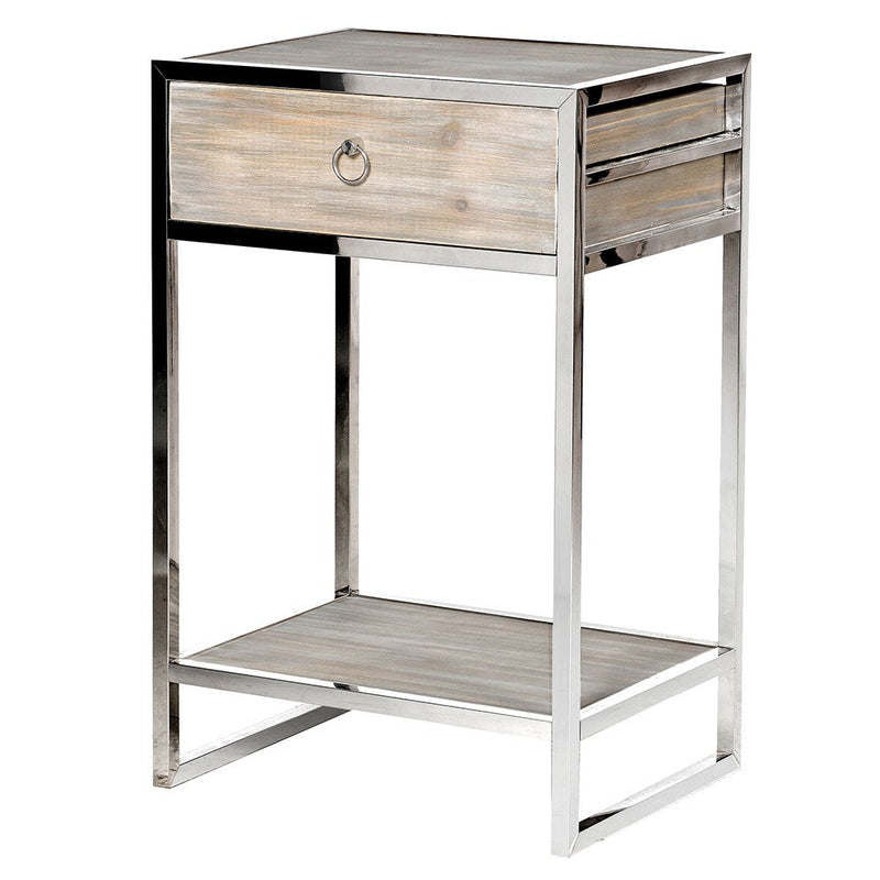 Wood & Steel Bedside Table - 75 cm