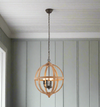 Large wooden globe chandelier with three bulb holders.&nbsp;&nbsp; A great stairwell, or hall light with an industrial twist. This rustic light would look just as good in a kitchen or over a dining room table, A real statement light.