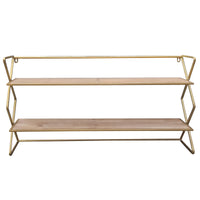 Double Wooden Wall Shelf Unit With Brass Frame 83cm x 45cm