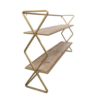 Double Wooden Wall Shelf Unit With Brass Frame 83cm x 45cm