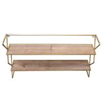 Double Wooden Wall Shelf Unit With Brass Frame 83cm x 45cm