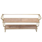 Double Wooden Wall Shelf Unit With Brass Frame 83cm x 45cm