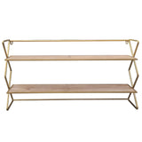 Double Wooden Wall Shelf Unit With Brass Frame 83cm x 45cm