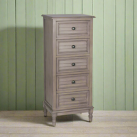 5 Drawer chest in a taupe wooden finish. Tallboys are a perfect storage solution having a much smaller footprint than a conventional chest of drawers.&nbsp;