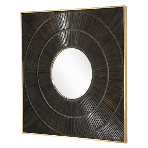 Wooden Brass Square Mirror 102 cm