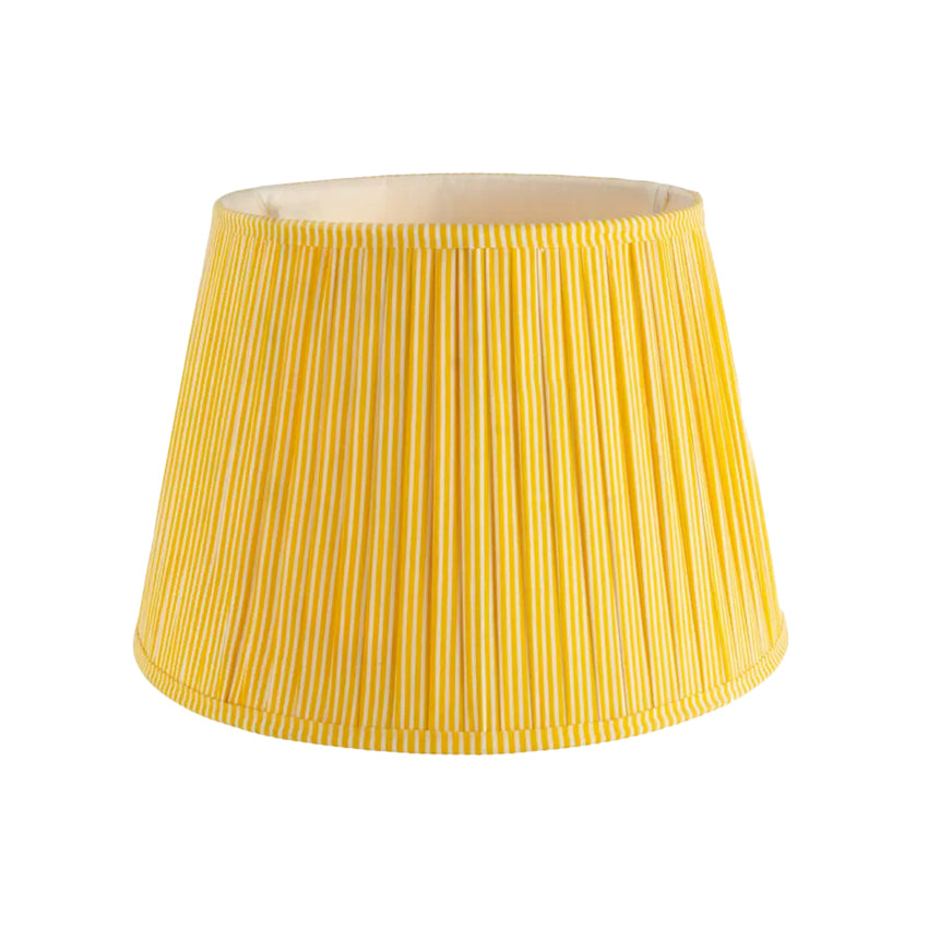 Striped yellow & white cotton shade.This lampshade is perfectly suited for most small to medium lamp bases, making it a versatile choice for living rooms or bedrooms. 