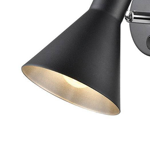 Adjustable black wall spotlight with silver inner detail