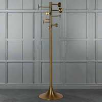 Tall aged brass coat stand with 8 hooks, featuring a sleek and glamorous design. Perfect for home decor, combining practicality and luxury.