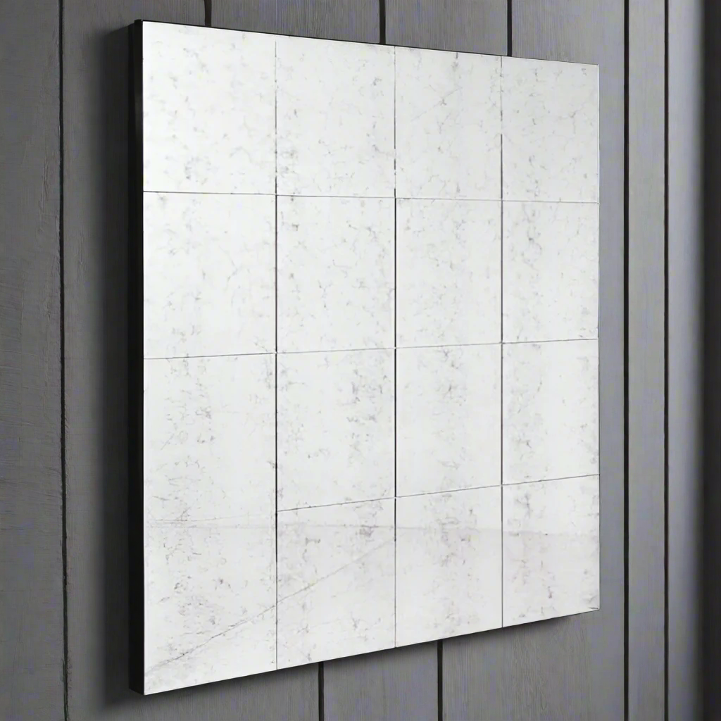 Heavily aged glass window mirror, a great way to add atmosphere to a space. This square mirror has a vintage feel adding a softer focus and light in a subtle way.&nbsp; A large square mirror which would be perfect on a dining room wall, in a hall or even an outdoor space.