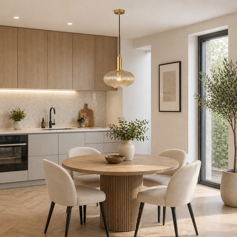 Amber Ribbed Glass Oval Pendant Light