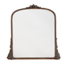 Antique-style overmantle mirror with ornate bronze-finished frame and decorative carved detailing.