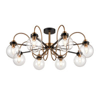 Stunning 8 ball semi flush pendant light on an antique gilt metal frame with a down light. This pendant will spread a lot of light from the ceiling in a kitchen, living room or bedroom, any room with a low ceiling.