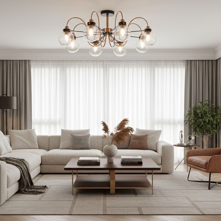 Antique Gilt Eight-Ball Semi-Flush Pendant Light