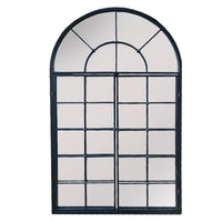 Window mirror in a black metal finish with 2 doors latched in the front of the mirror. A smaller mirror with the open door feature.

Arched window mirrors, classic garden mirrors adding the illusion of light and space to the wall of any room.
