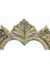 Decorative large gold heart wall mirror with winged feathered frame. 