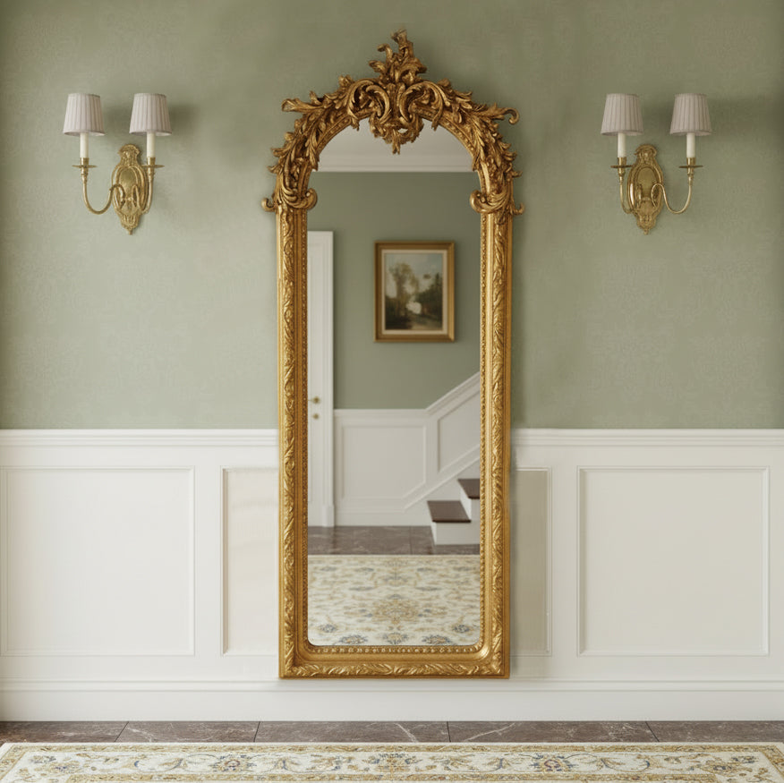 Ornate Arched Gold Dressing Mirror - Baroque Mirror