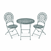 Three piece metal bistro set, placed on a white background.