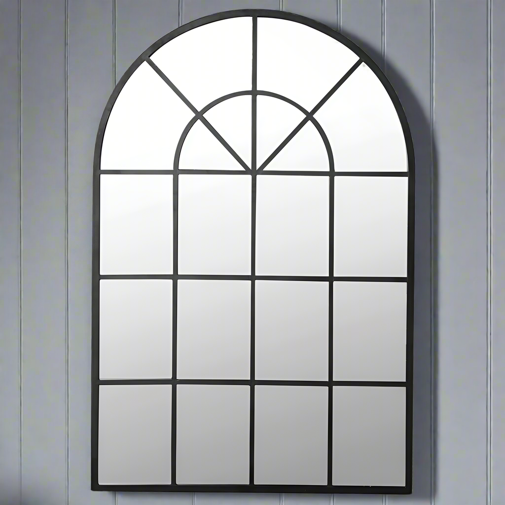 Black arched metal window mirror