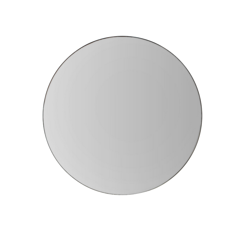 Black round metal mirror with slim iron rim, 100cm