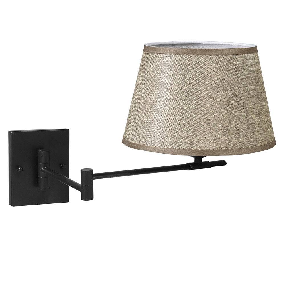Wall-mounted lamp with a beige shade on a white background