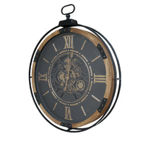 Wood & Metal Moving Cog Clock - Black - 74cm